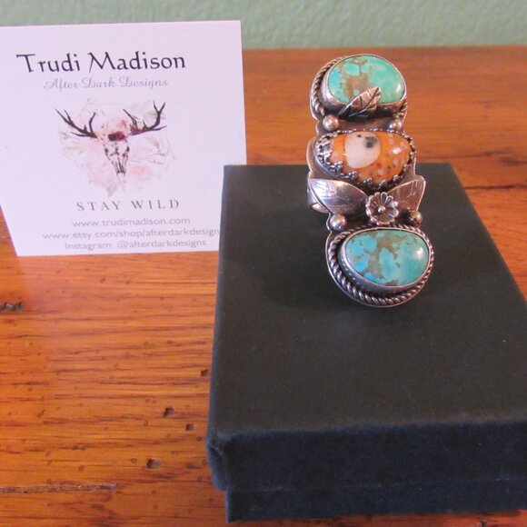 Etsy Artisan After Dark Designs Fawn Jasper Turquoise Sterling Silver Ring 6.5 - Picture 8 of 15
